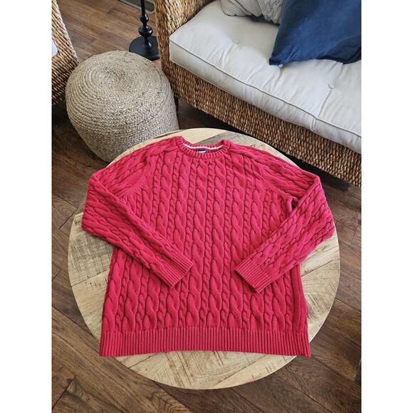 Lands' End Drifter Cableknit Sweater Women’s Size M Red Cozy Preppy - Picture 3 of 8